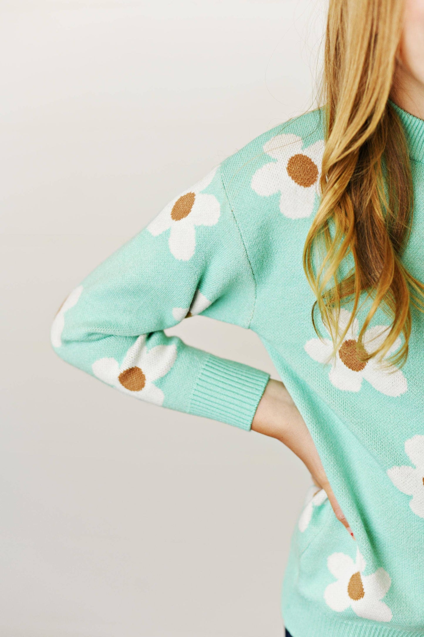 Girls Flower Mint Sweater