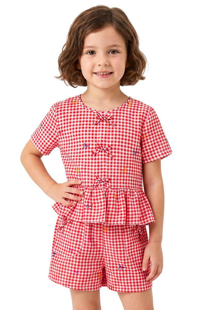 Girls Gingham Short Red Set
