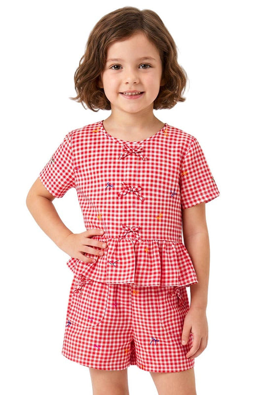 Girls Gingham Short Red Set