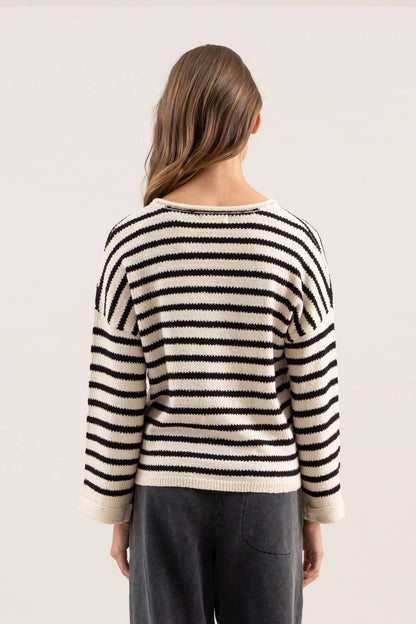 Versailles Striped Split Neckline Sweater