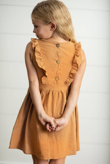 Girls Camel Ruffle Button Dress