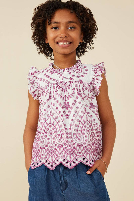 Girls Eyelet Embroidered Purple Top