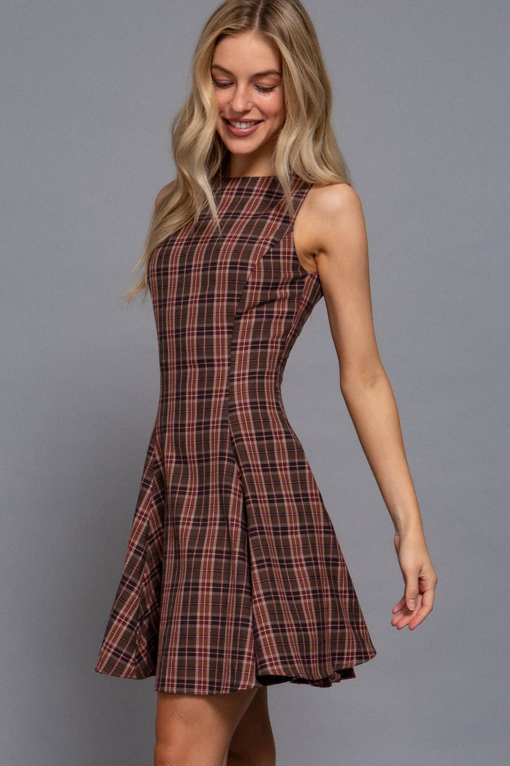 Brooklyn Plaid Mini Brown Dress