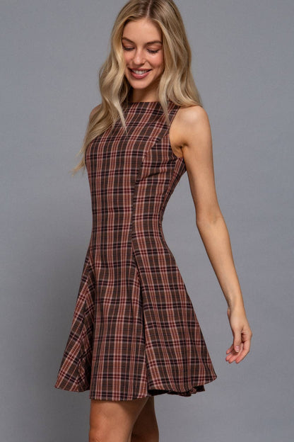 Brooklyn Plaid Mini Brown Dress
