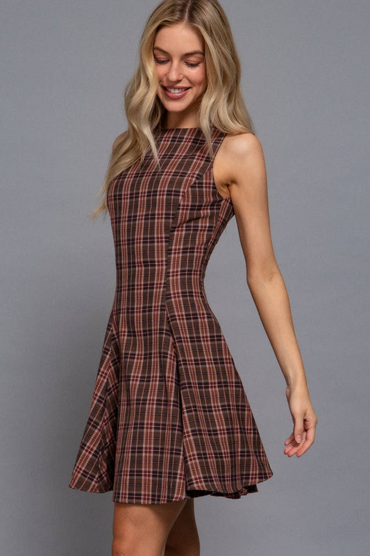 Brooklyn Plaid Mini Brown Dress