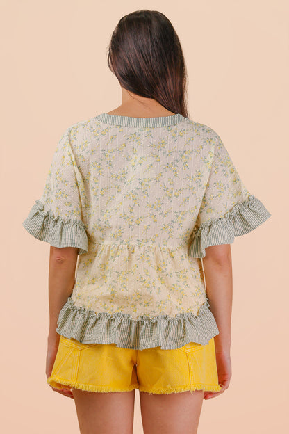 Peridot Floral Ruffle Blouse