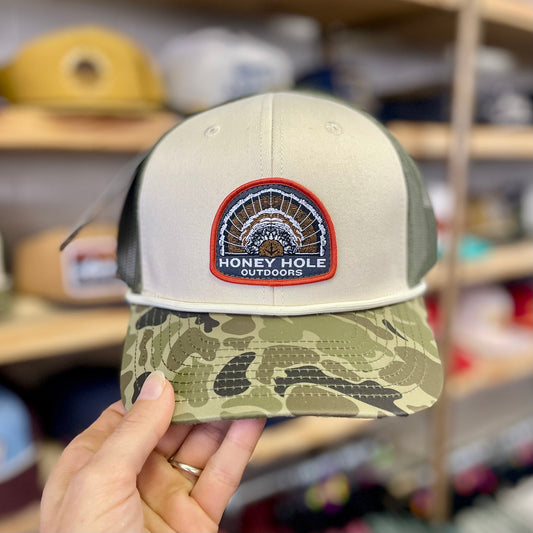 Mens Honey Hole Turkey Fan Rope Trucker Hat