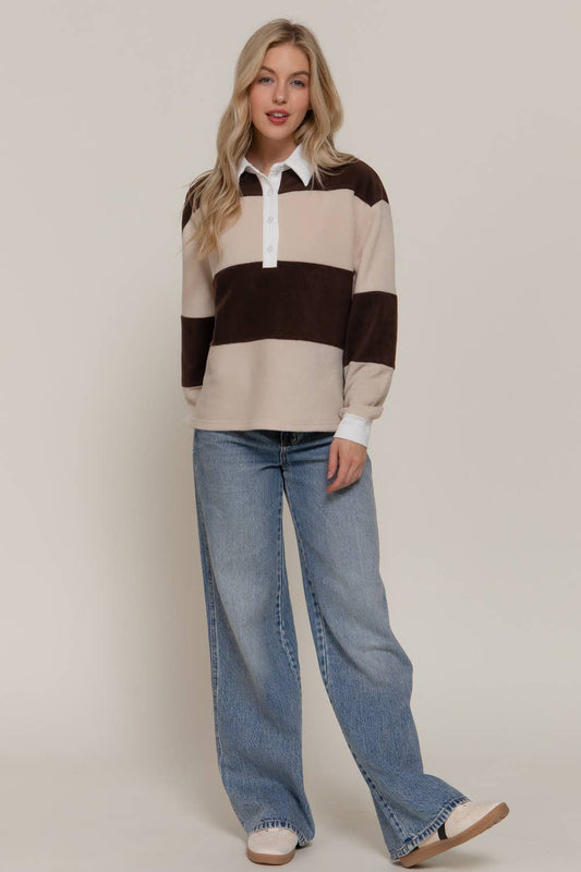 Landry Fleece Striped Collared Top