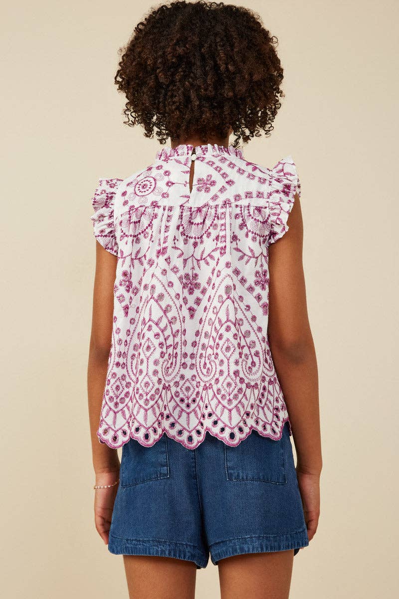 Girls Eyelet Embroidered Purple Top