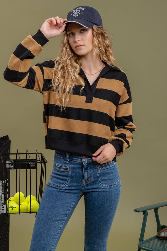 Carlin Collared Stripe Knit Top