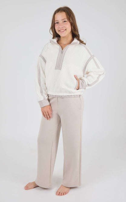 Girls Sherpa Pullover Ivory Pant Set