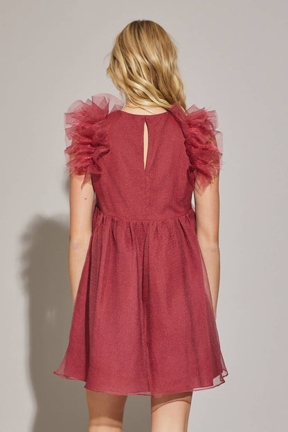 Dara Feather Babydoll Burdundy Romper Dress