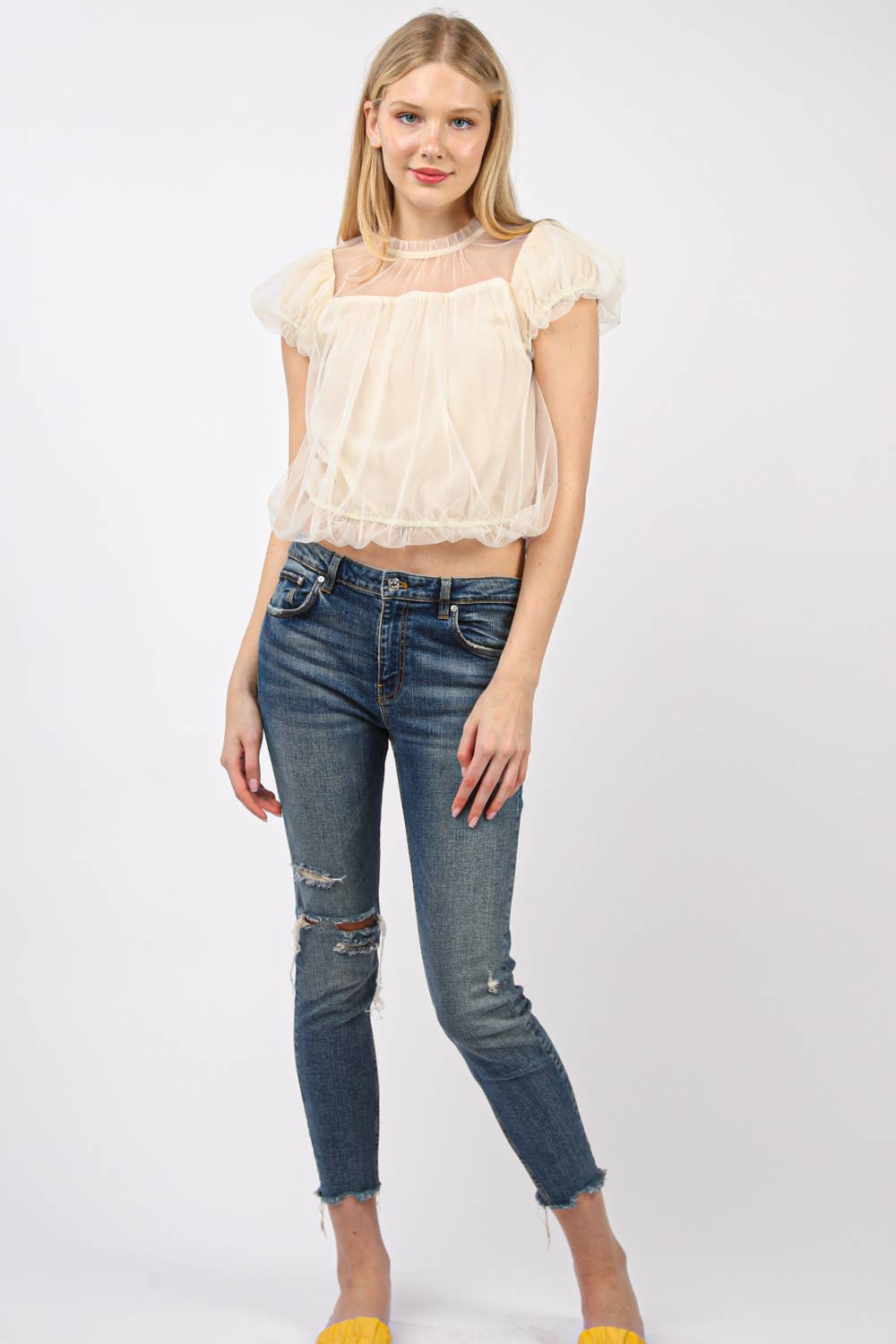 Balletcore Mesh Balloon Blouse