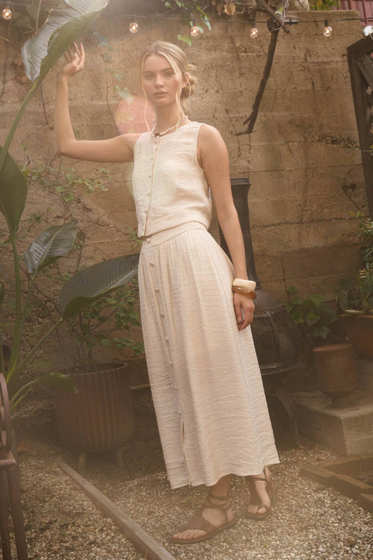 Sylvia Light Smocked Button Midi Skirt Set