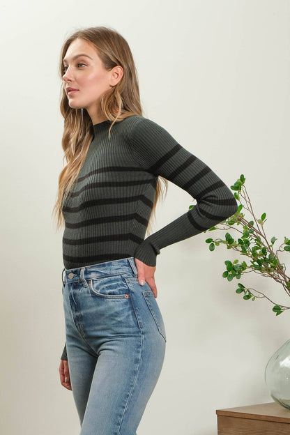 Williamsburg Mock Neck Striped Top