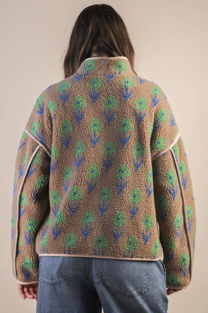 Danielle Floral Sherpa Brown & Green Jacket