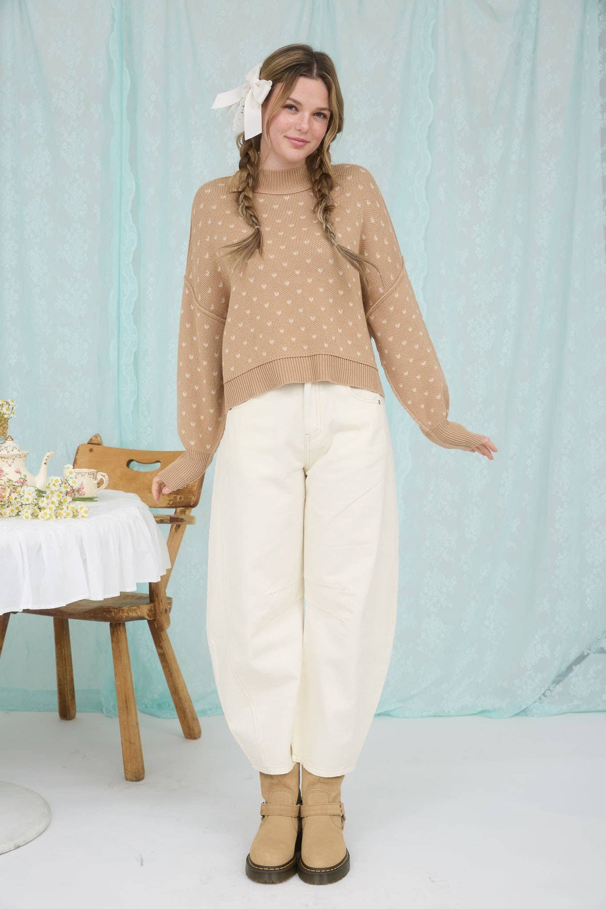 Heart Pattern Knit Sweater