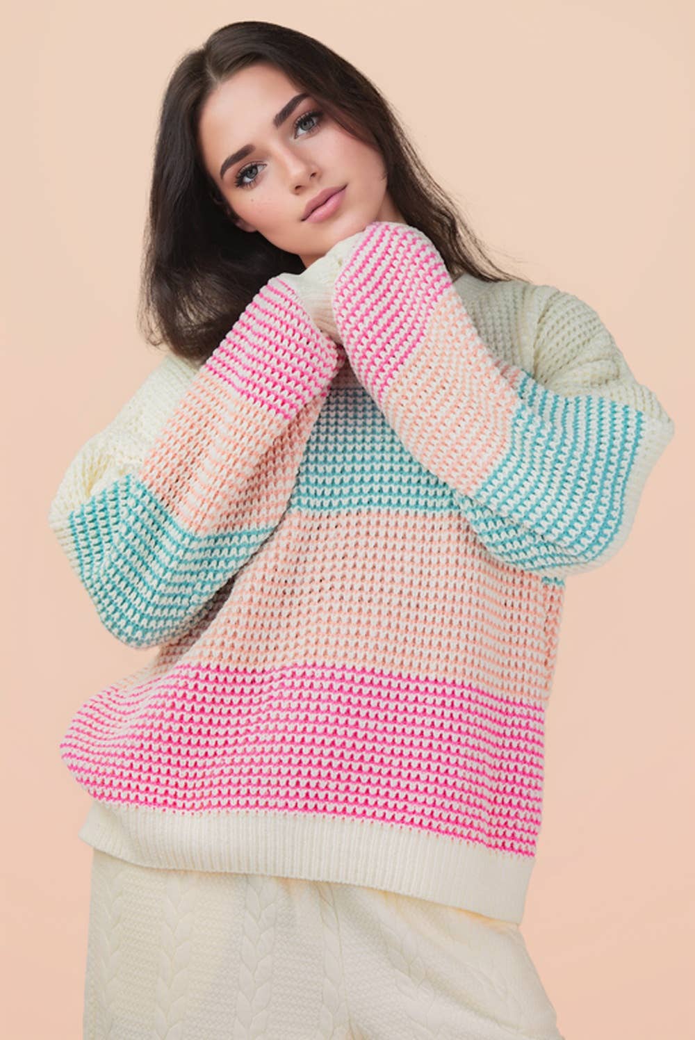 Austen Multi Striped Turquoise & Pink Sweater