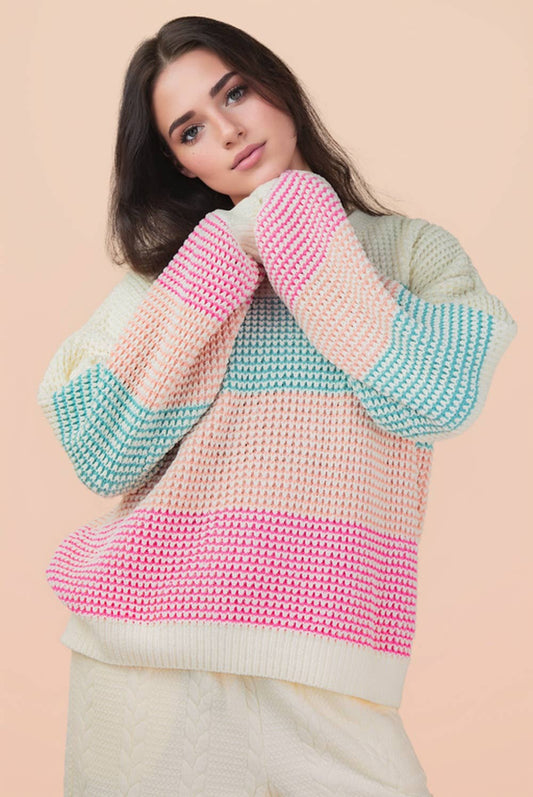Austen Multi Striped Turquoise & Pink Sweater