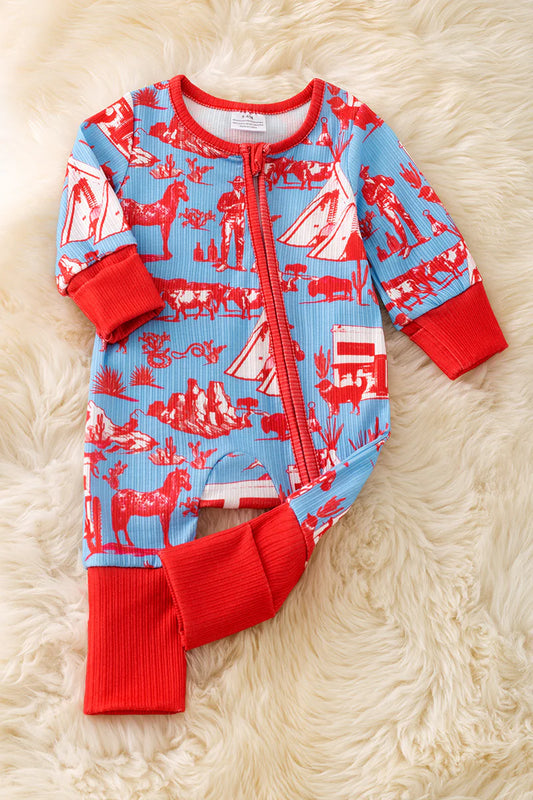 Baby Boys Western Print Blue Sleeper