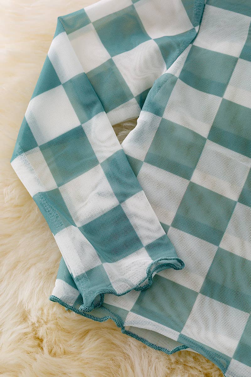 Girls Mesh Sage Checkered Top – Bellum&Rogue