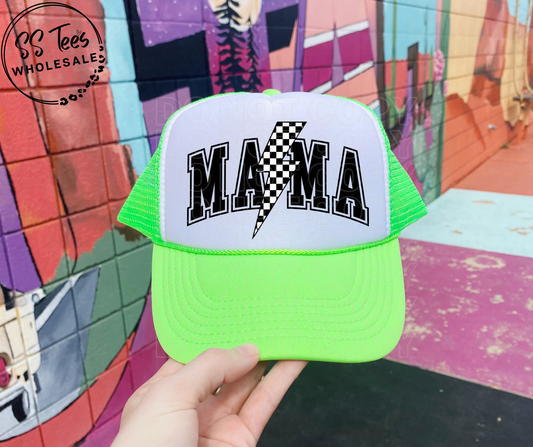 Neon Mama Checkered Bolt Trucker Hat