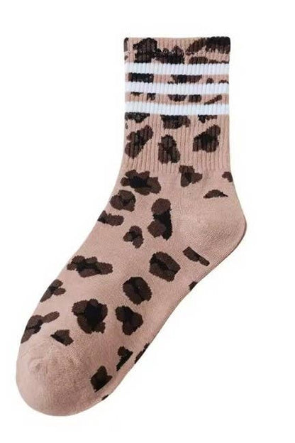 Leopard Striped Crew Socks
