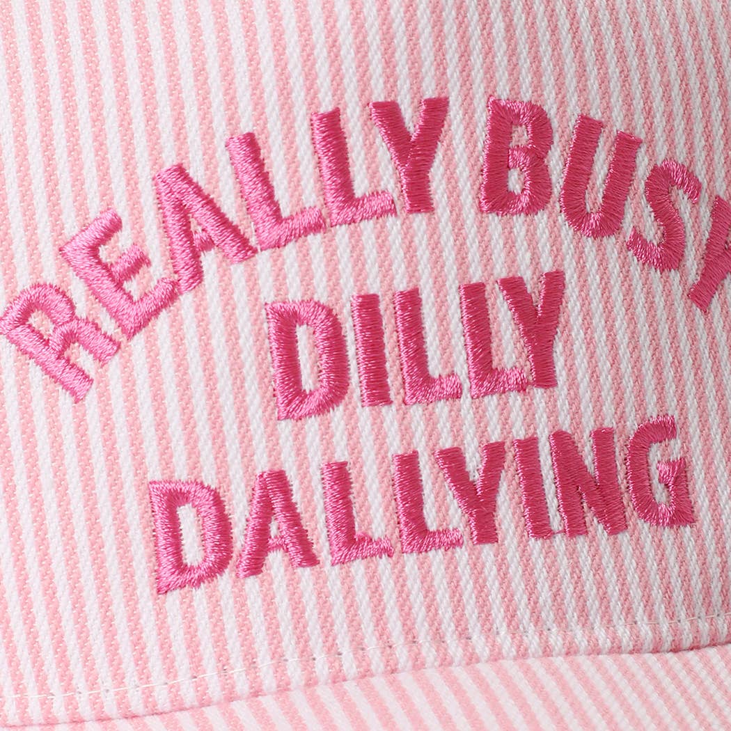 Really Busy Dilly Dallying Seersucker Embroidered Pink Hat