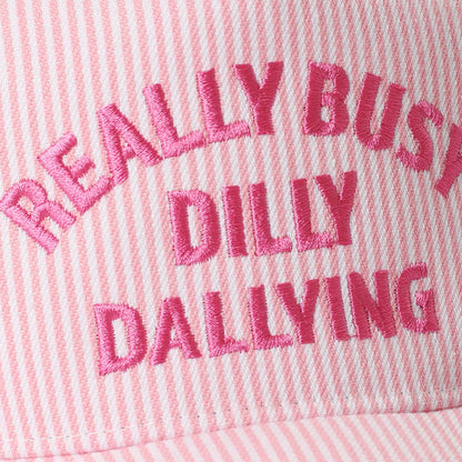 Really Busy Dilly Dallying Seersucker Embroidered Pink Hat