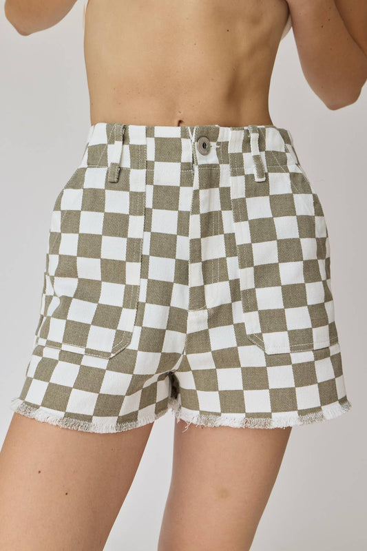 Colleen Checkered Jean Shorts