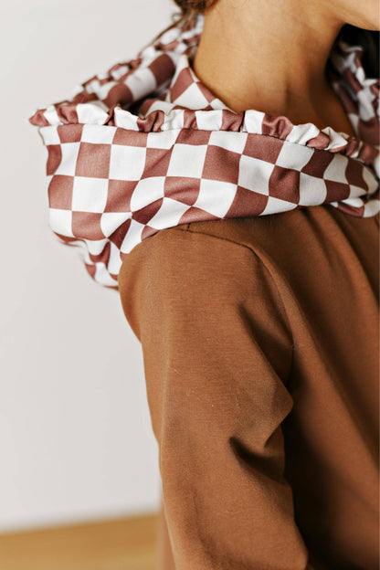 Girls Tan Checkered Pant Set