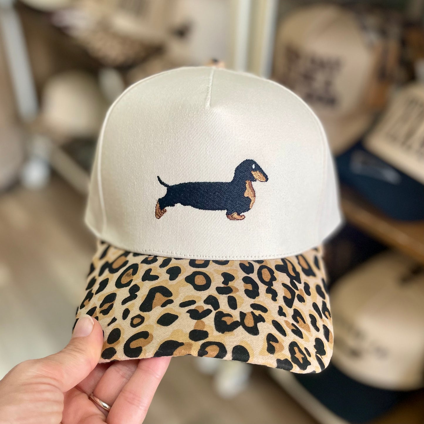 Dachshund Embroidered Leopard Hat