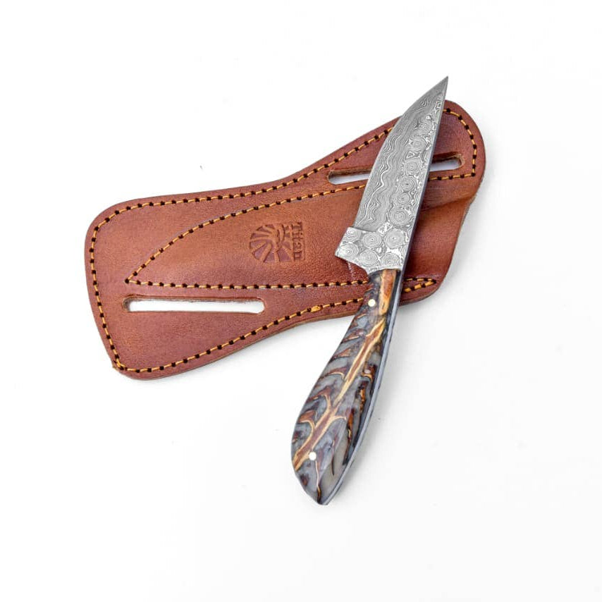 Titan Pine Cone Skinner Knife with Leather Bolster