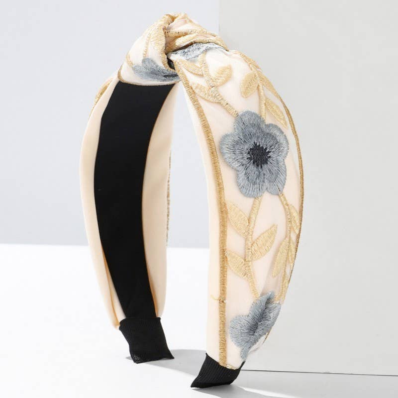 Knotted Floral Embroidered Headband
