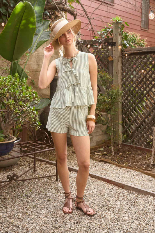 Mia Bow Striped Peplum Short Set