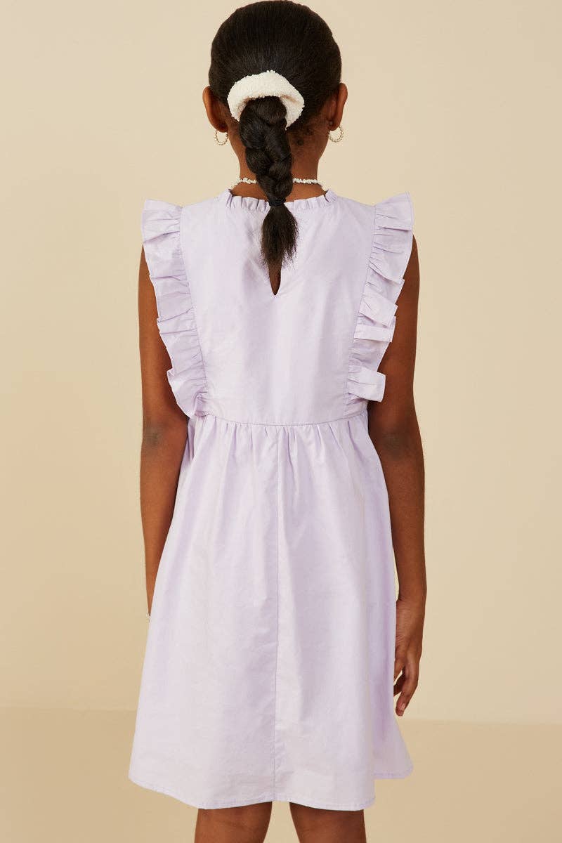 Girls Ruffle V-Neck Lavendar Dress
