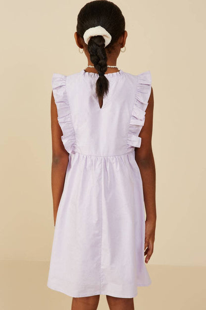 Girls Ruffle V-Neck Lavendar Dress