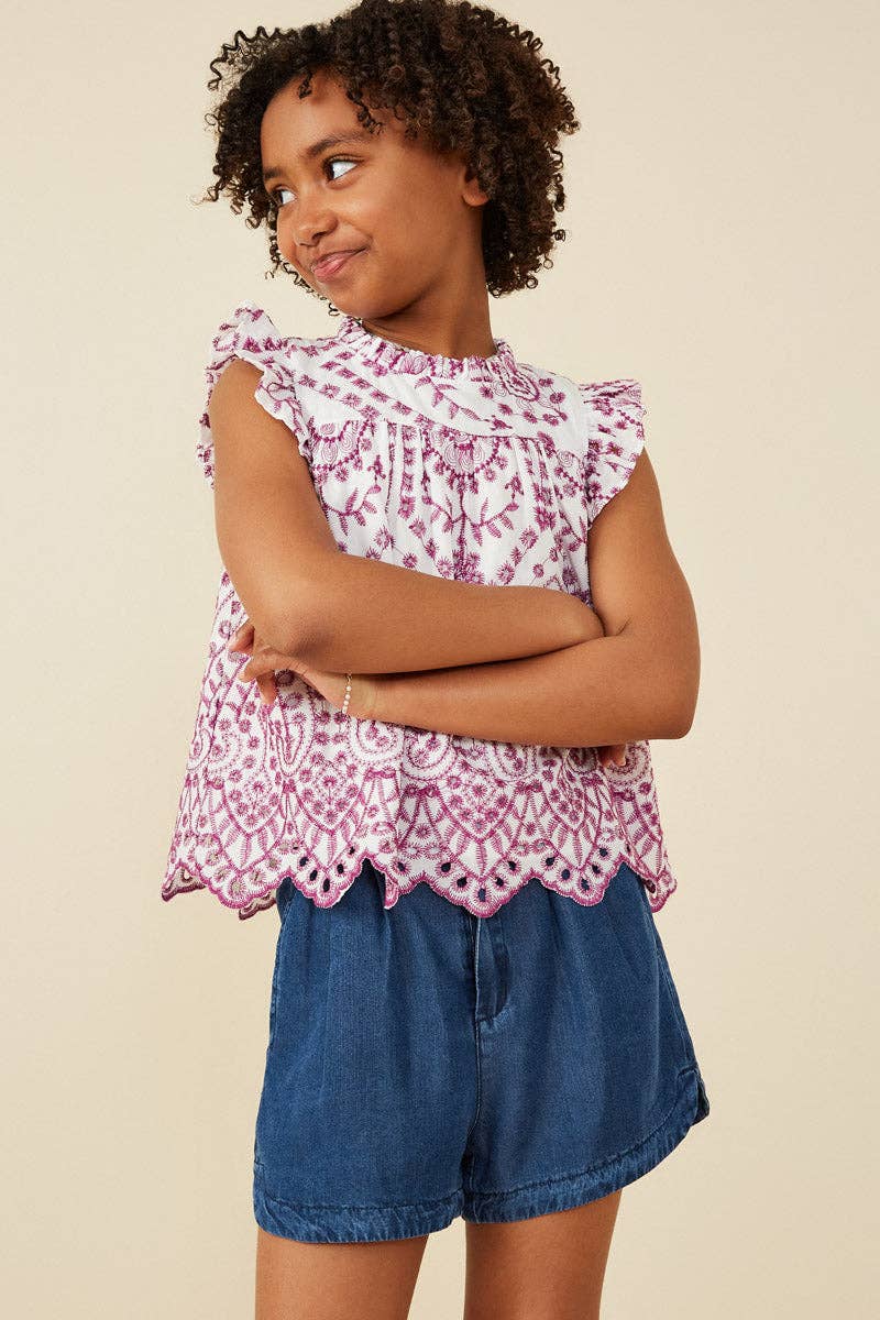 Girls Eyelet Embroidered Purple Top