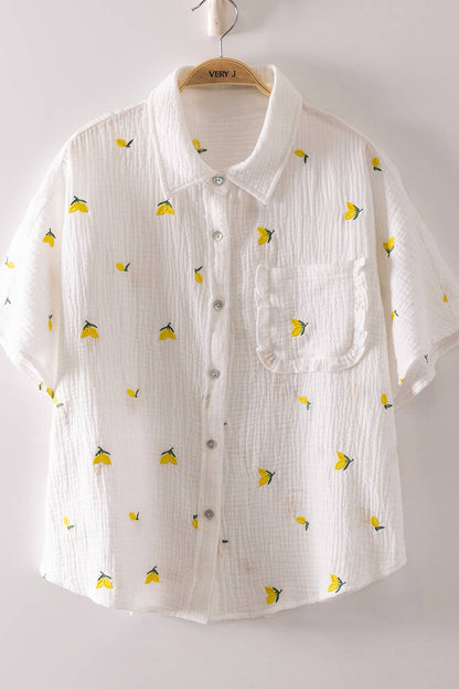 Harleigh Fruit Embroidered Buttondown Top