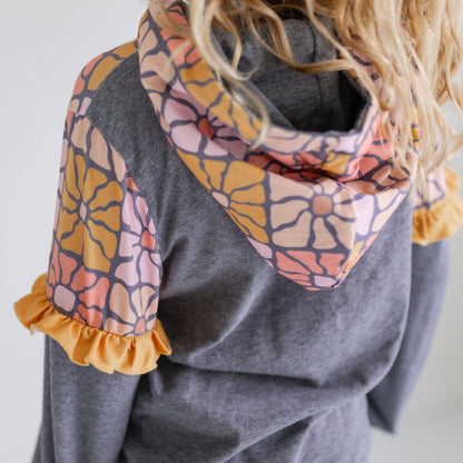 Girls Ruffle Flower Hoodie Pant Set