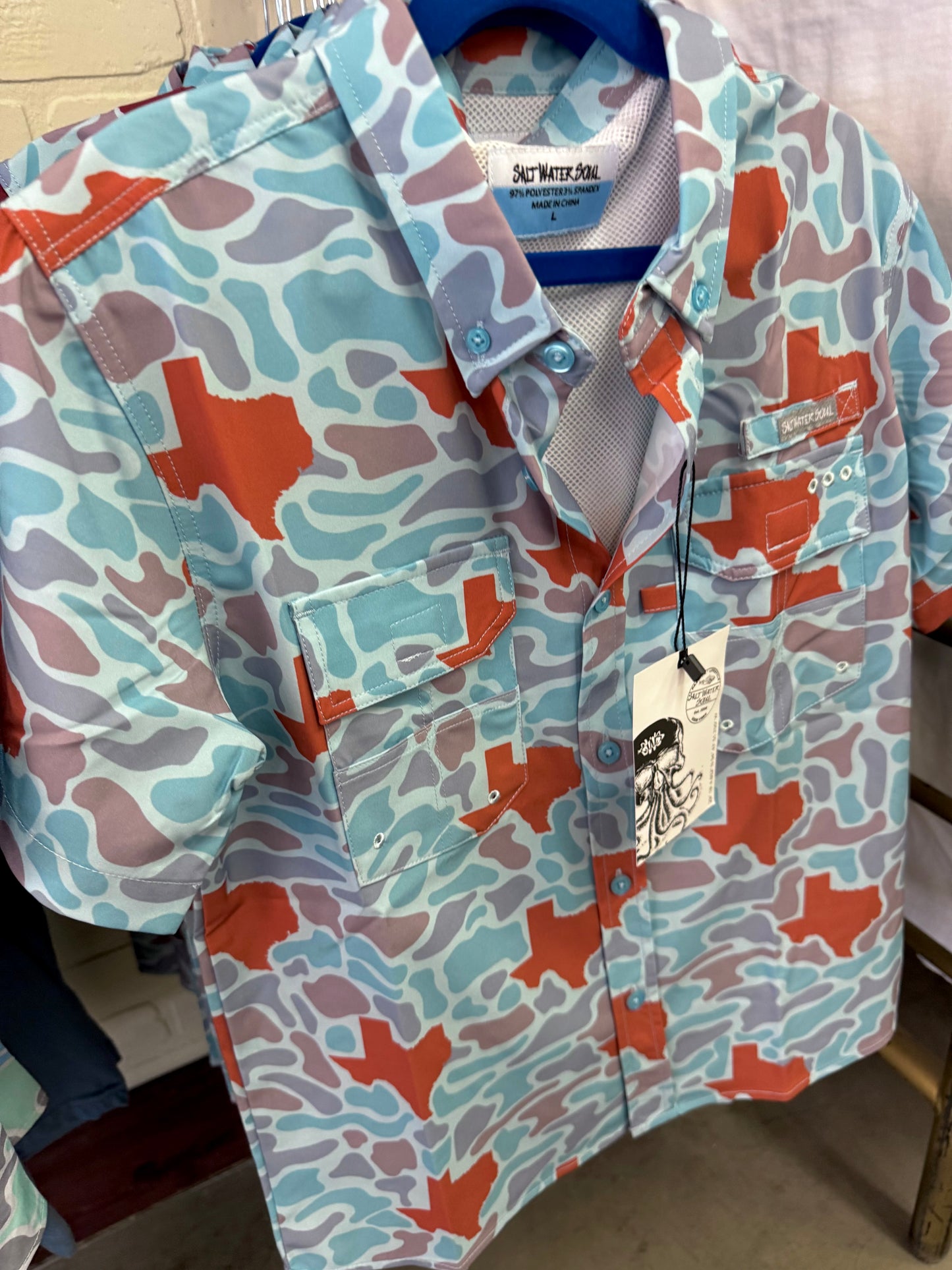 Youth Boys Salt Water Soul TX Camo Button Down Burnt Orange Fishing Shirt