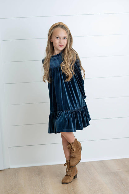 Girls Velvet Blue Dress