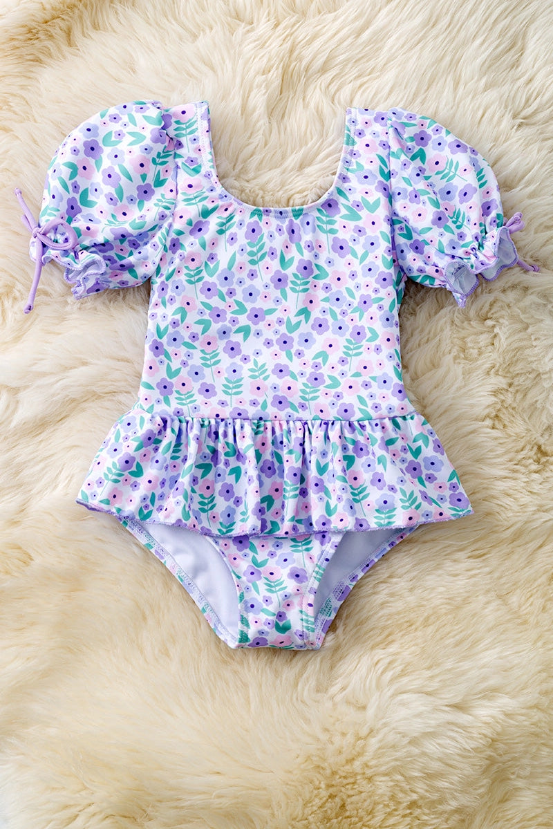 Girls Purple Flower Swimsuit