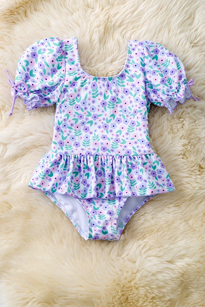 Girls Purple Flower Swimsuit