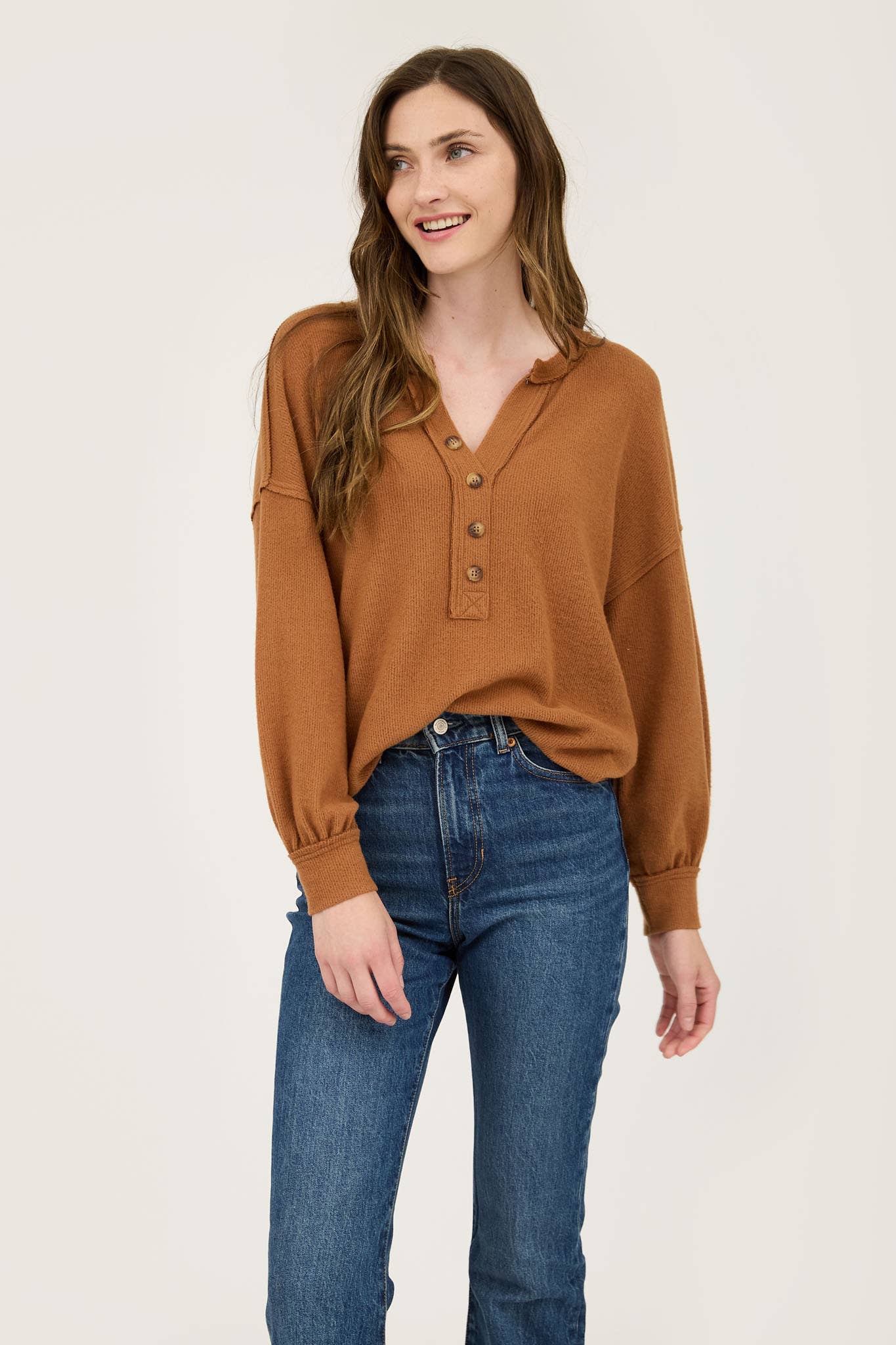 Versailles V-neck Half Button Top