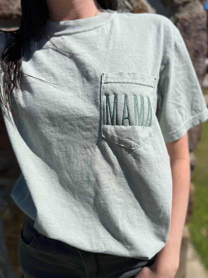 Embroidered Mama Bay Pocket Tee