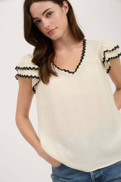 Frankie Rick Rack Ruffle Sleeve Blouse