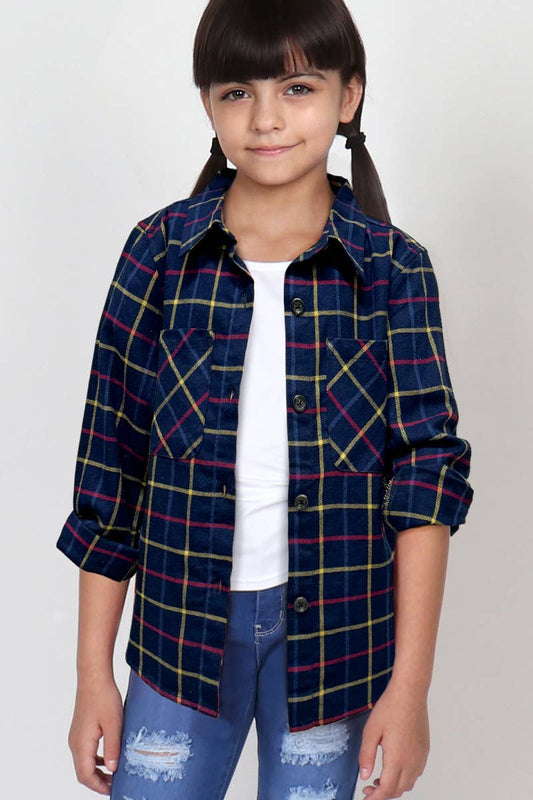 Girls Josey Plaid Navy & Red Buttondown