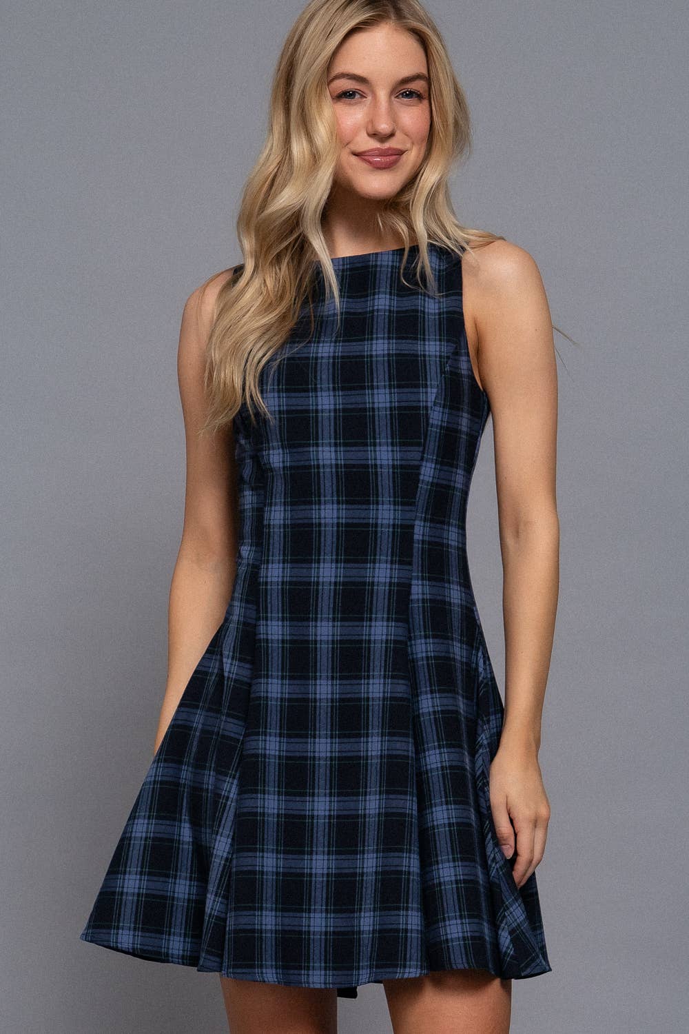 Brooklyn Plaid Mini Navy Dress