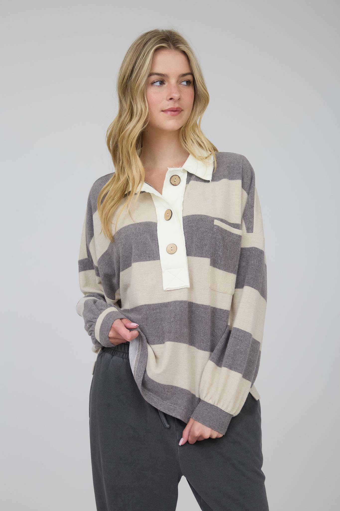 Mallick Collared Striped Longsleeve Top